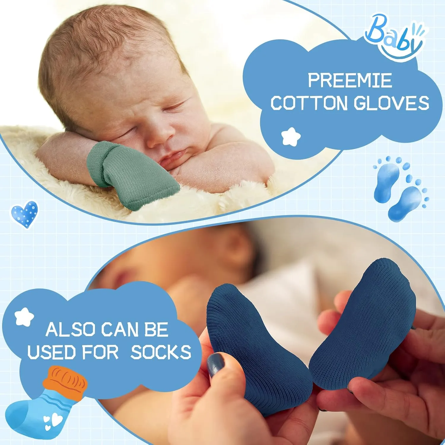 12 Pairs Baby Preemie Mittens Preemie Gloves No Scratch Baby Mittens Newborn Cotton Gloves for Premature Newborn Girls Boys