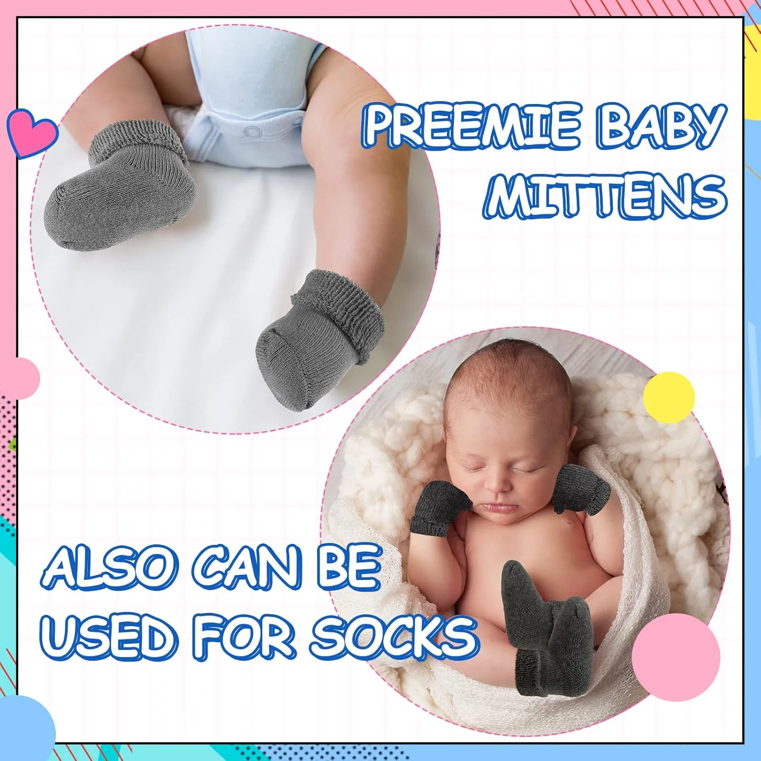 12 Pairs Baby Preemie Mittens Preemie Gloves No Scratch Baby Mittens Newborn Cotton Gloves for Premature Newborn Girls Boys