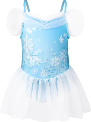 3-7Y Girls Princess Swimsuit, Toddlers Bathing Suit 1 Piece Swimwear Aurora UPF 50  Swimming Suit with Skirt for Toddler