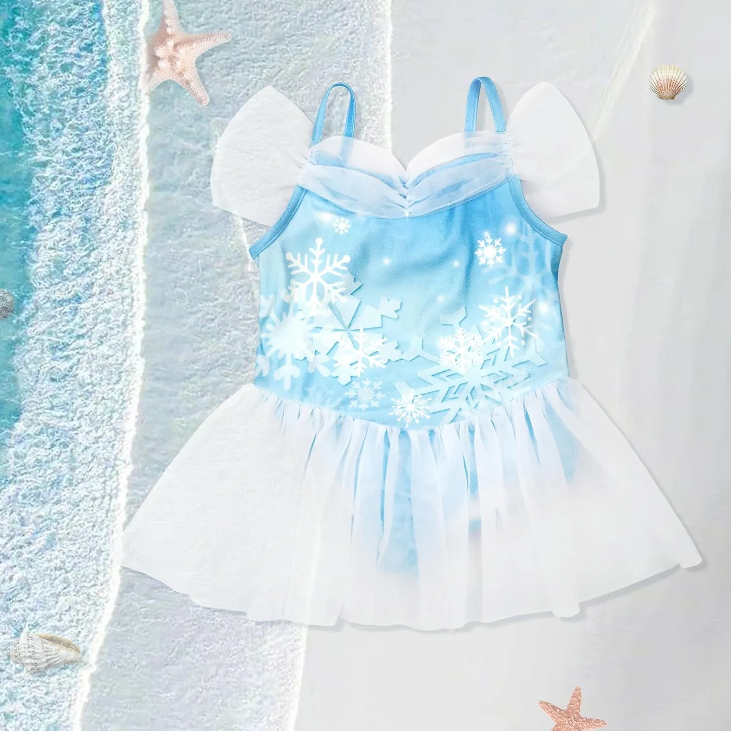 3-7Y Girls Princess Swimsuit, Toddlers Bathing Suit 1 Piece Swimwear Aurora UPF 50  Swimming Suit with Skirt for Toddler