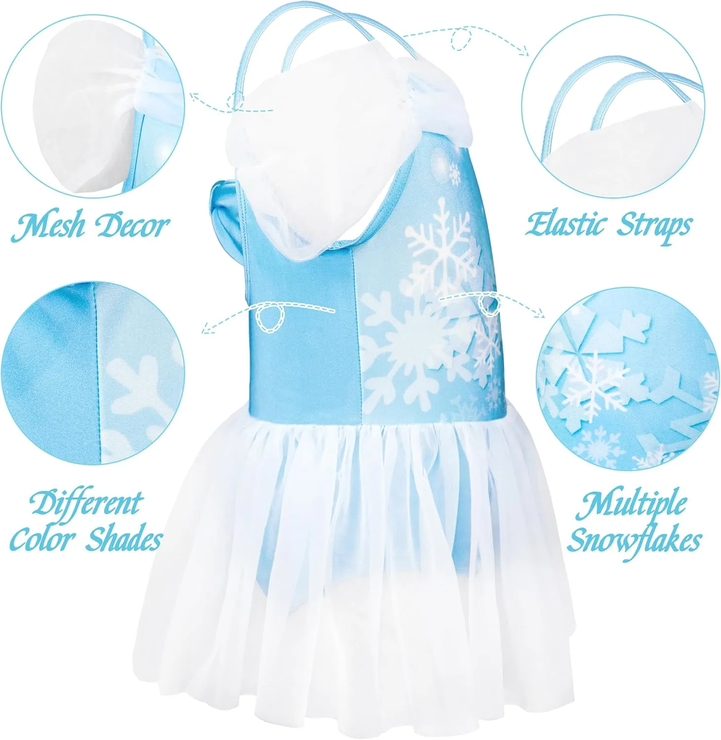 3-7Y Girls Princess Swimsuit, Toddlers Bathing Suit 1 Piece Swimwear Aurora UPF 50  Swimming Suit with Skirt for Toddler