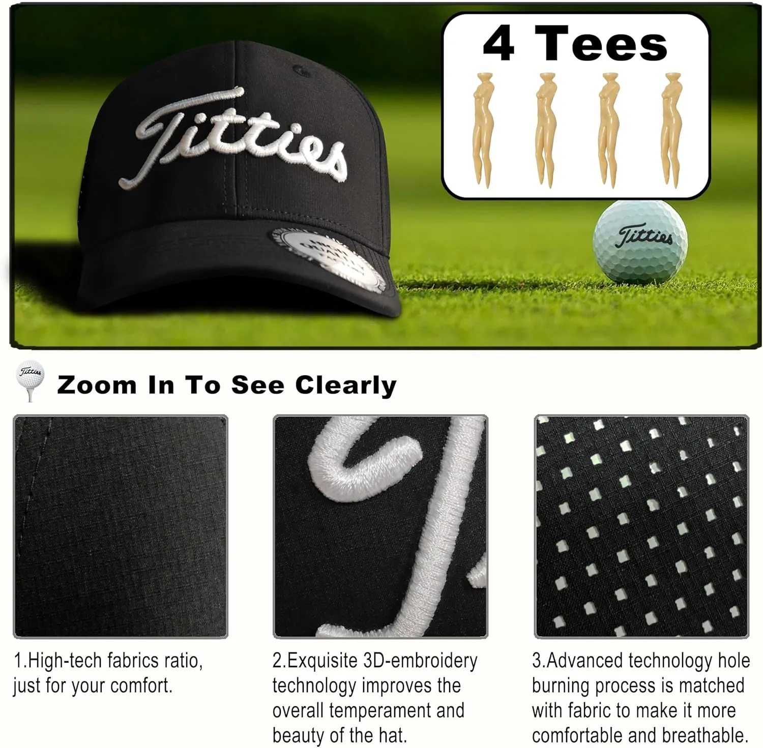 Bamveio Titties Hat Tittiess Golf Hats for Men Women,Funny Tittes Hat, Titliest Cap, White and Black
