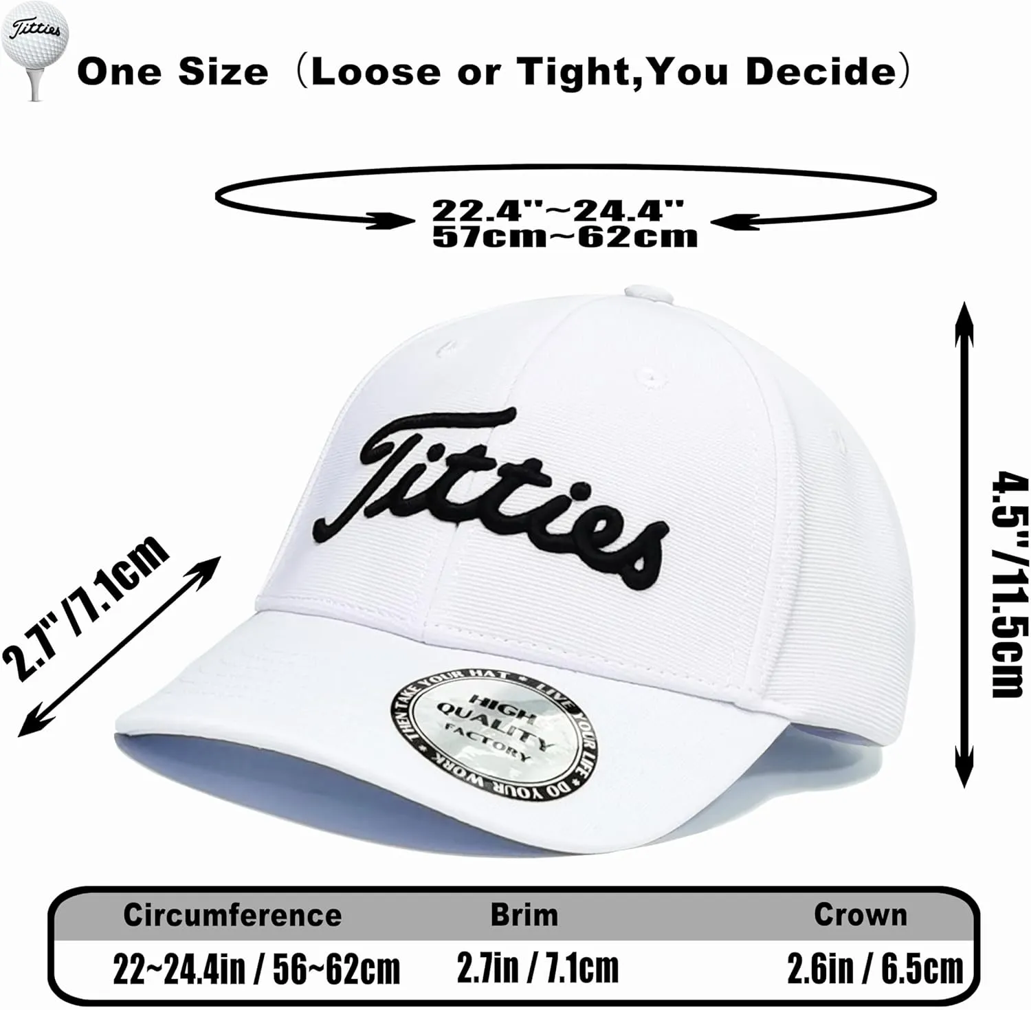 Bamveio Titties Hat Tittiess Golf Hats for Men Women,Funny Tittes Hat, Titliest Cap, White and Black