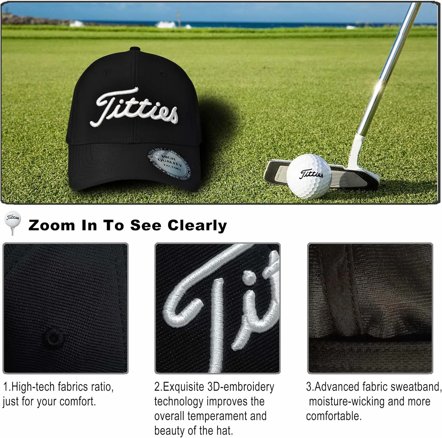 Bamveio Titties Hat Tittiess Golf Hats for Men Women,Funny Tittes Hat, Titliest Cap, White and Black