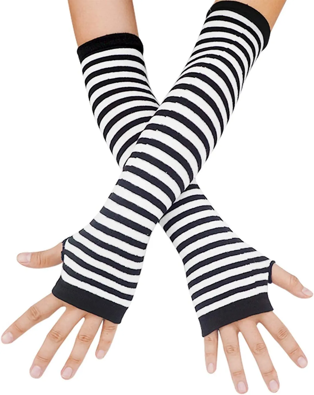 Bienvenu Womens Socks Striped Knee High Socks Arm Warmer Fingerless Gloves Set