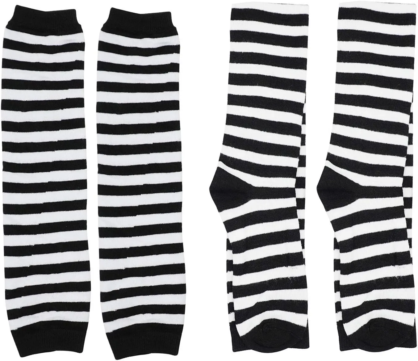 Bienvenu Womens Socks Striped Knee High Socks Arm Warmer Fingerless Gloves Set