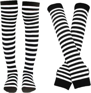 Bienvenu Womens Socks Striped Knee High Socks Arm Warmer Fingerless Gloves Set