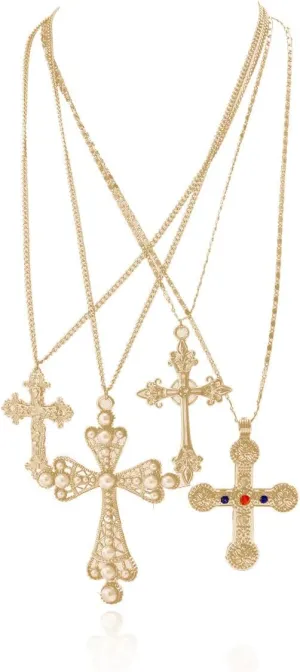 Cross Pendant Necklace Set for Women Punk Grunge Imitation Pearl Cross Layered Chain Necklace Statement Y2K Jewelry