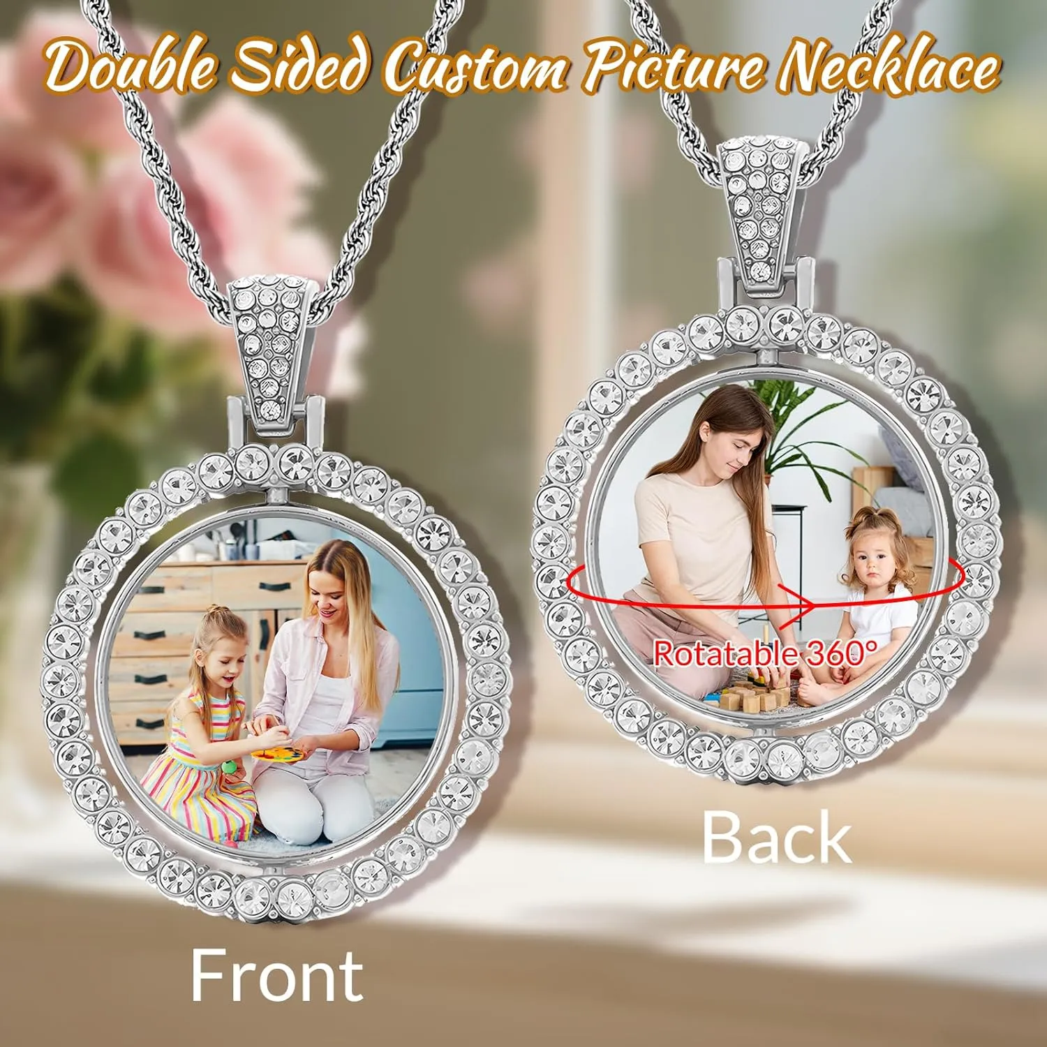 Custom Circle Chain, Custom Necklace with Picture, Picture Necklace Personalized Photo, Customized Memorial Necklaces Gifts for Men Women Wife Mom Grilfriend