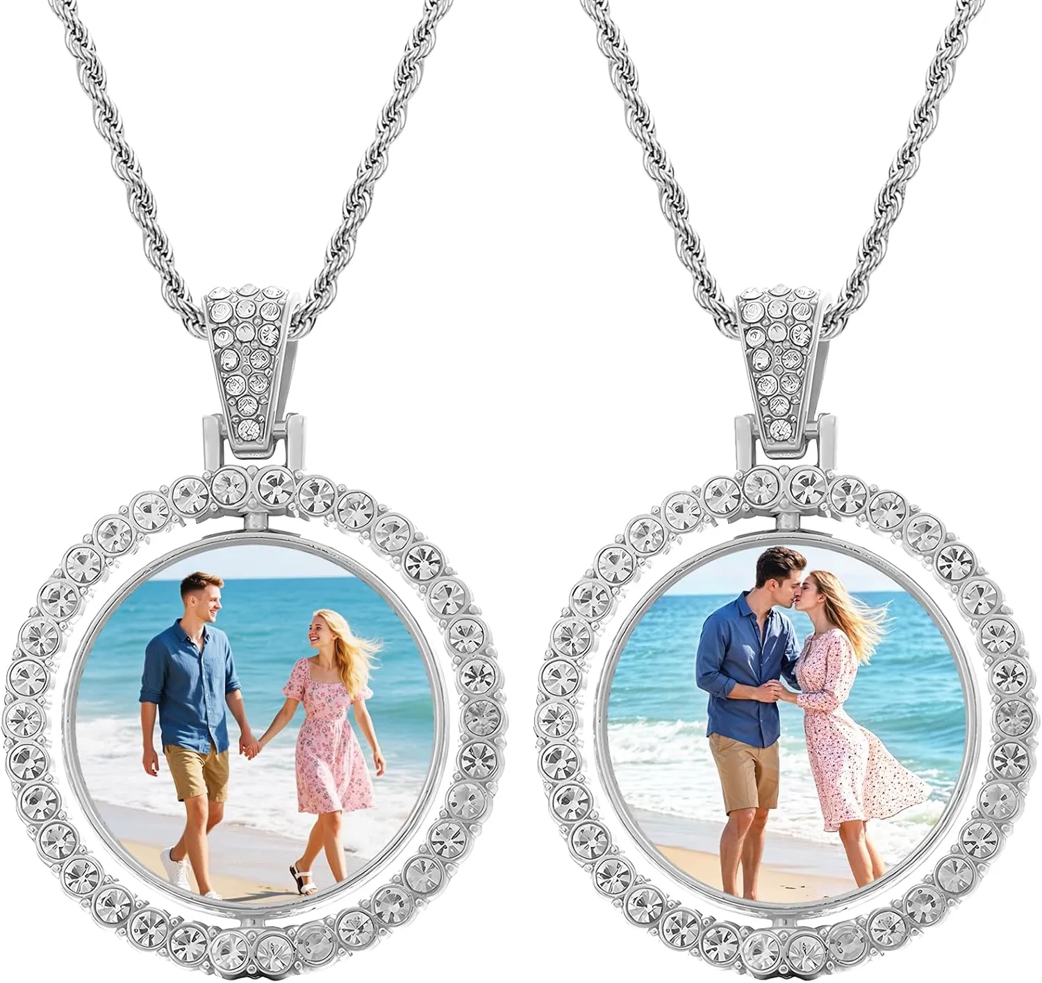 Custom Circle Chain, Custom Necklace with Picture, Picture Necklace Personalized Photo, Customized Memorial Necklaces Gifts for Men Women Wife Mom Grilfriend