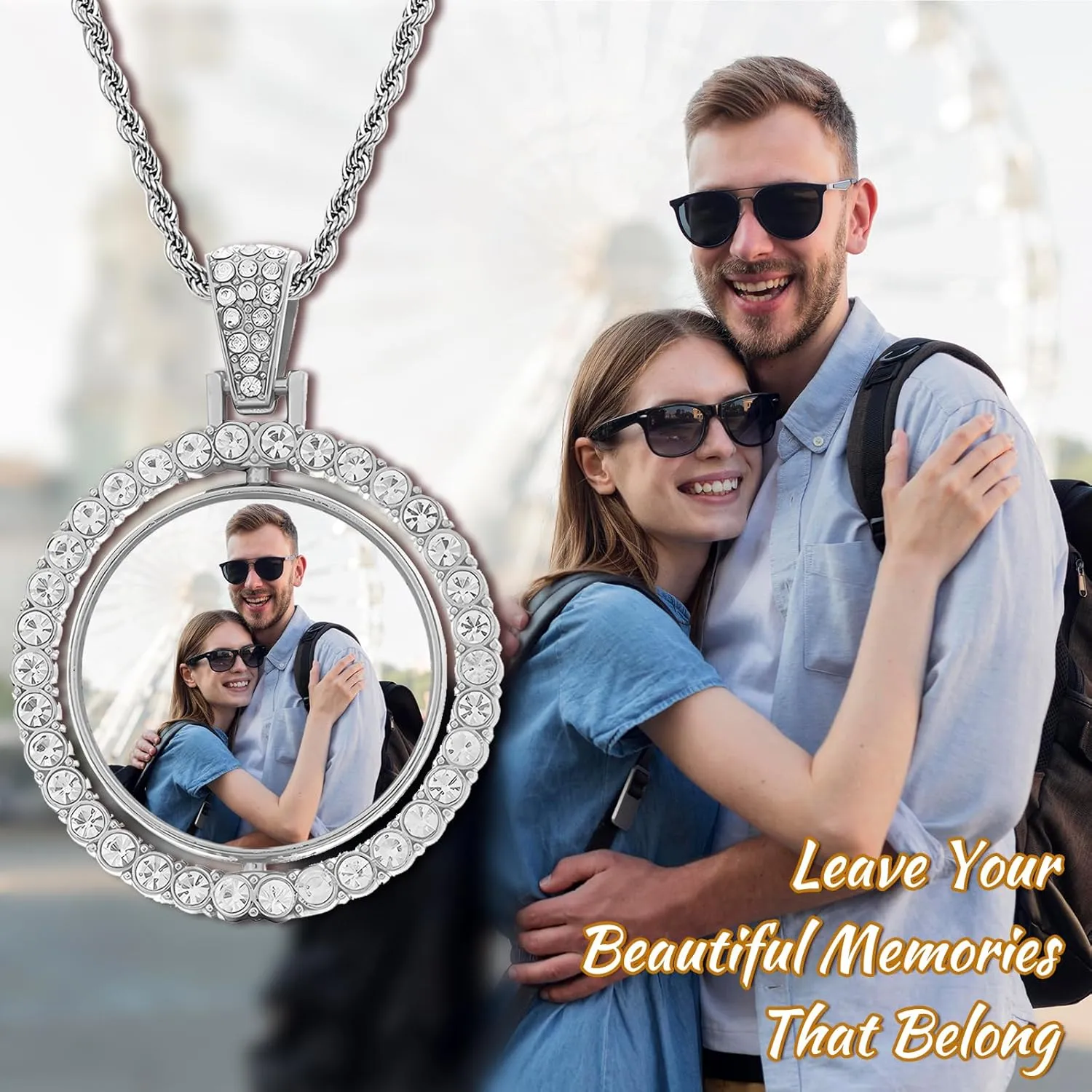 Custom Circle Chain, Custom Necklace with Picture, Picture Necklace Personalized Photo, Customized Memorial Necklaces Gifts for Men Women Wife Mom Grilfriend