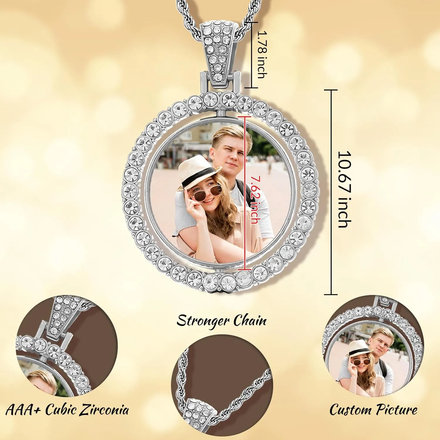 Custom Circle Chain, Custom Necklace with Picture, Picture Necklace Personalized Photo, Customized Memorial Necklaces Gifts for Men Women Wife Mom Grilfriend