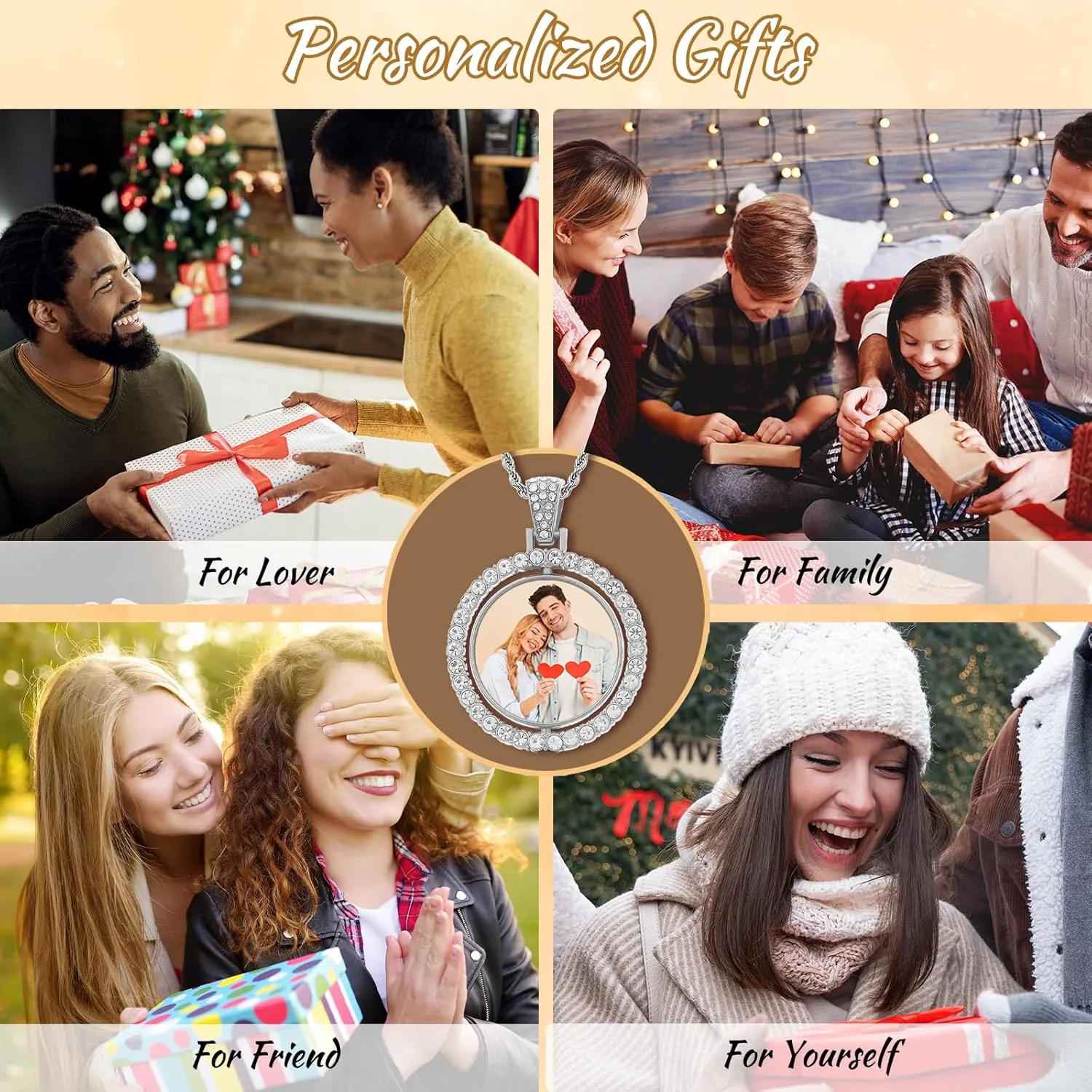 Custom Circle Chain, Custom Necklace with Picture, Picture Necklace Personalized Photo, Customized Memorial Necklaces Gifts for Men Women Wife Mom Grilfriend