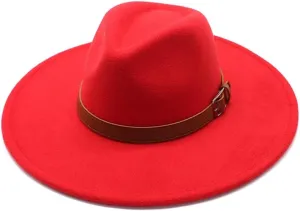 DHAEY and Winter Woolen Jazz Top Hat Men and Women Top Hat with Peach Top, 9.5cm Large Brim Felt Hat Luopan Caps & Hats (Color : Rose Red, Size : 56-58cm)