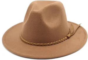 DHAEY European and American Fedora Hat Autumn and Winter Woolen Hat Cross-Border Jazz Hat Men's and Women's Woolen Hats Luopan Caps & Hats(Khaki)