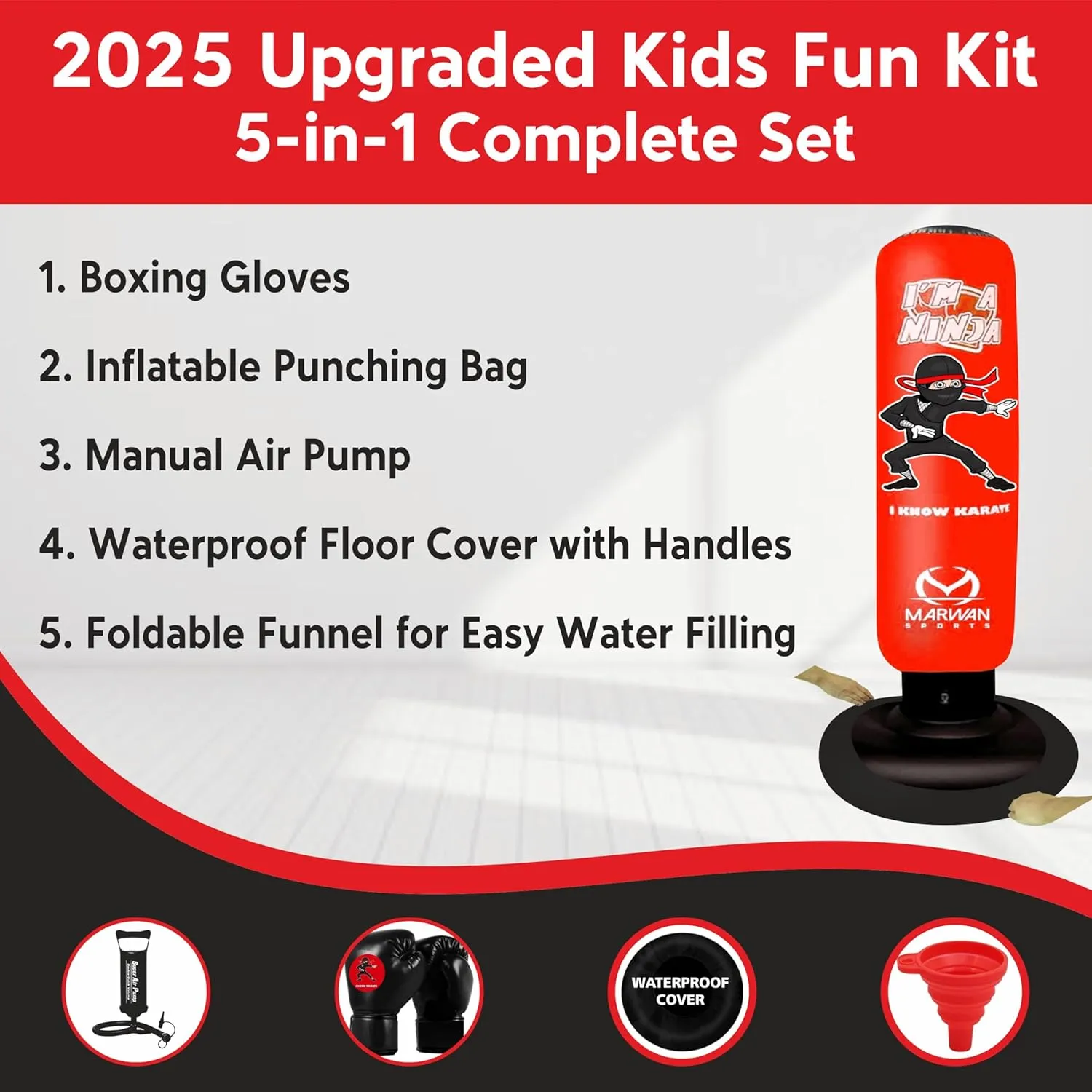 Durable Inflatable Kids Punching Bag for Karate and Boxing  Bounce-Back Martial Arts Bag for Boys and Girls, Great Birthday Gift to Relieve Energy and Build Skills for Boys Ages 4-12