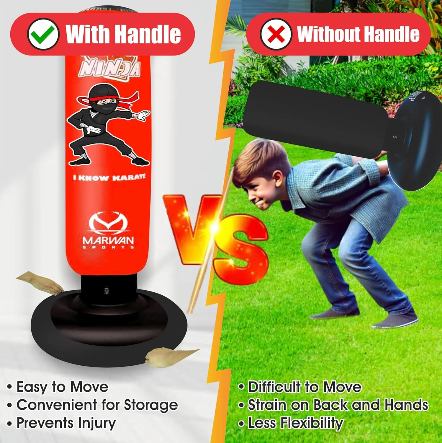 Durable Inflatable Kids Punching Bag for Karate and Boxing  Bounce-Back Martial Arts Bag for Boys and Girls, Great Birthday Gift to Relieve Energy and Build Skills for Boys Ages 4-12