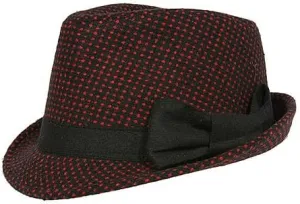Fedora Hats - White Dots w/Bow - Black/Red - HT-AHA51742RD