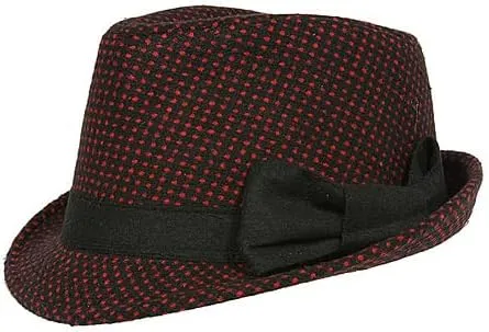 Fedora Hats - White Dots w/Bow - Black/Red - HT-AHA51742RD