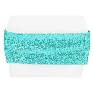 Glitz Sequin Spandex Chair Band - Light Turquoise