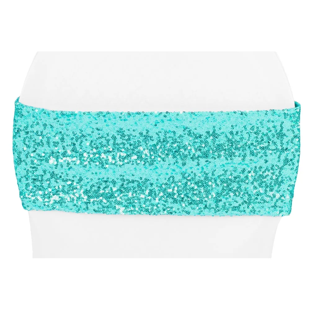Glitz Sequin Spandex Chair Band - Light Turquoise