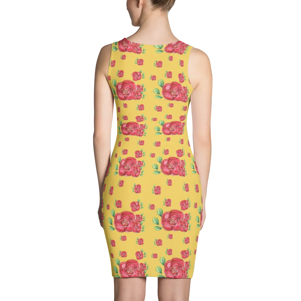 Golden Yellow Floral Bodycon Dress
