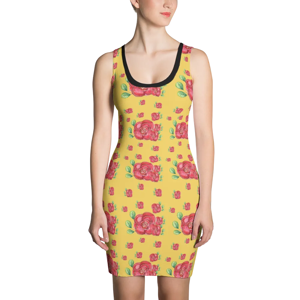 Golden Yellow Floral Bodycon Dress