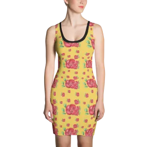 Golden Yellow Floral Bodycon Dress