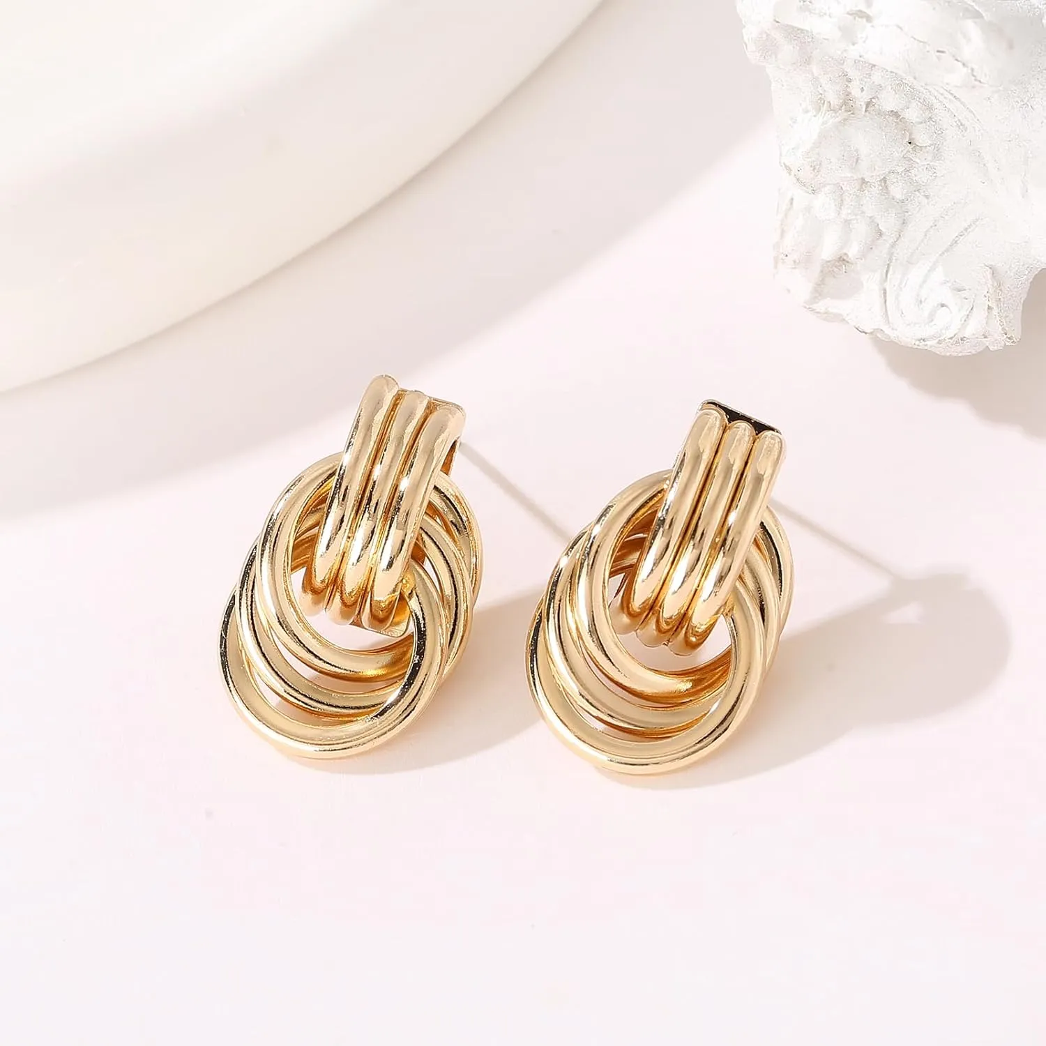 Gold/Silver Statement Geometric Earrings for Women Chunky Gold Knot Link Drop Dangle Earrings Trendy Jewelry Gift