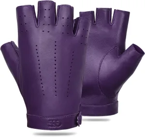 GSG Women Fingerless Leather Gloves - Driving Motorcycle Biker Gloves - Unlined Half Finger