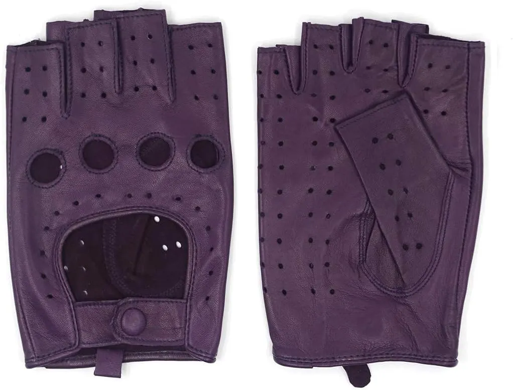 Harssidanzar Womens Lambskin Leather Fingerless Gloves Unlined Half Finger Driving GL012