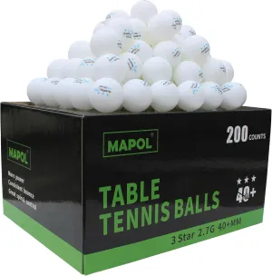 MAPOL 200 Count Table Tennis Balls, 3 Star Advanced Training Ball, Bulk Ping Pong Balls for Indoor & Outdoor Sports