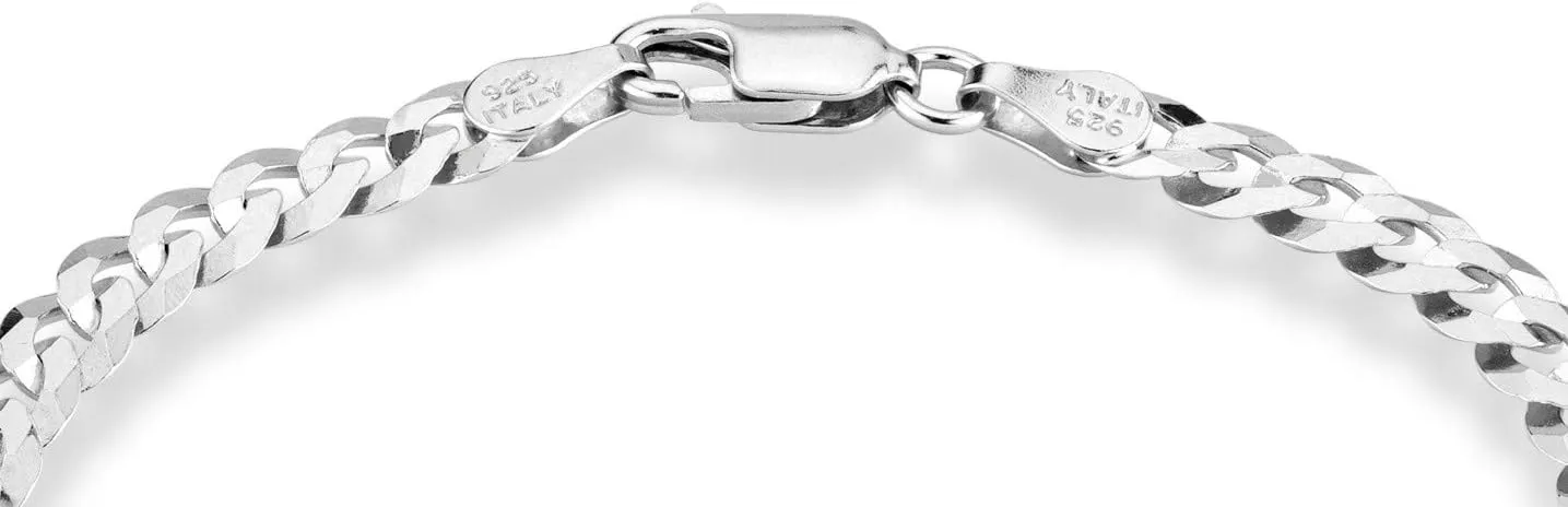 Miabella 925 Sterling Silver Italian 5mm Solid Diamond-Cut Cuban Link Curb Chain Bracelet for Men Women, Made in Italy