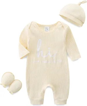 Newborn Romper Baby Boys Girls Clothes Set Infant Jumpsuit Hat Gloves Set