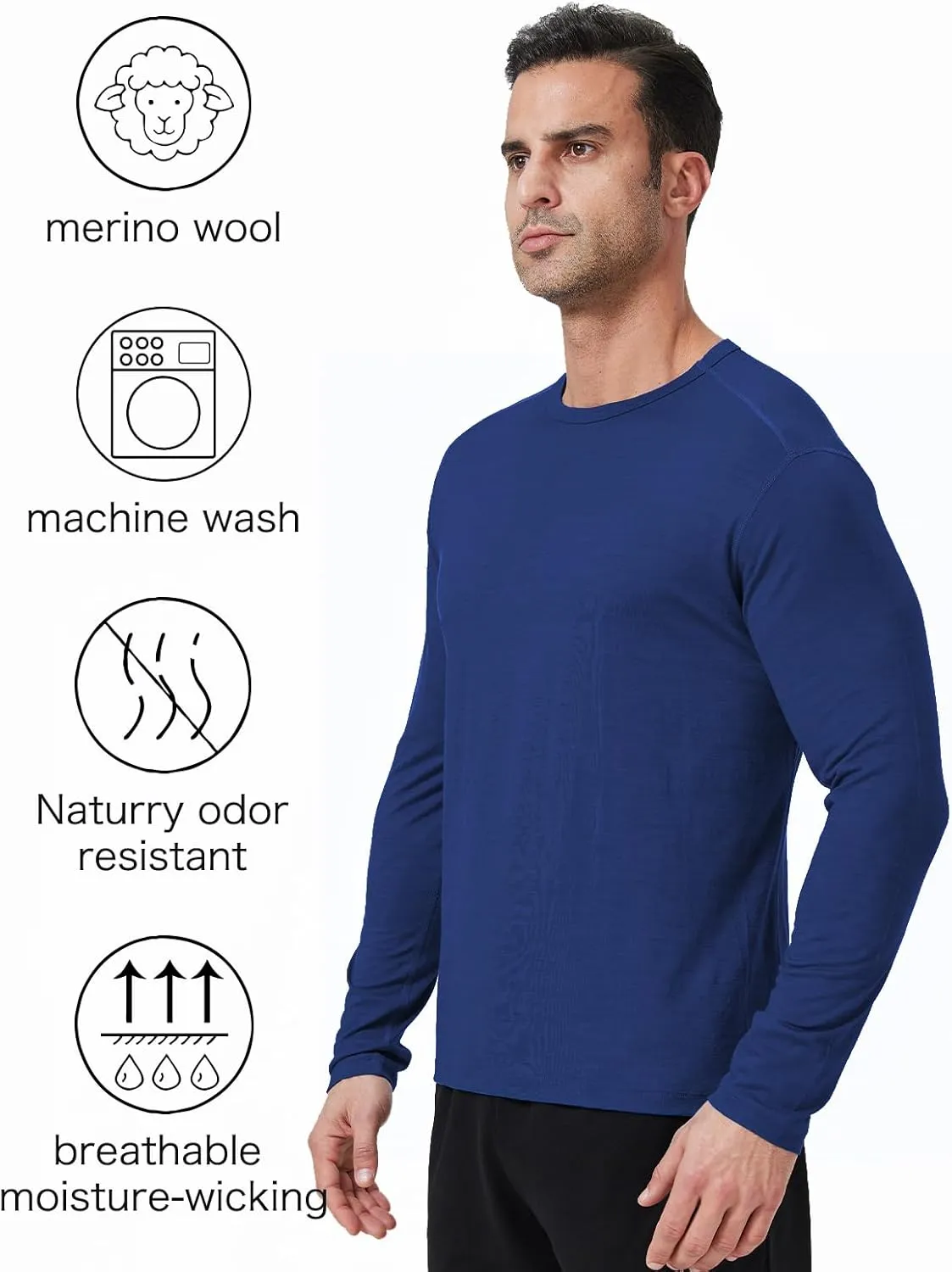 Outdoor Men's Merino Wool Quick-Drying Hiking Warm Long-Sleeved Underwear Sports ski Base top 180g