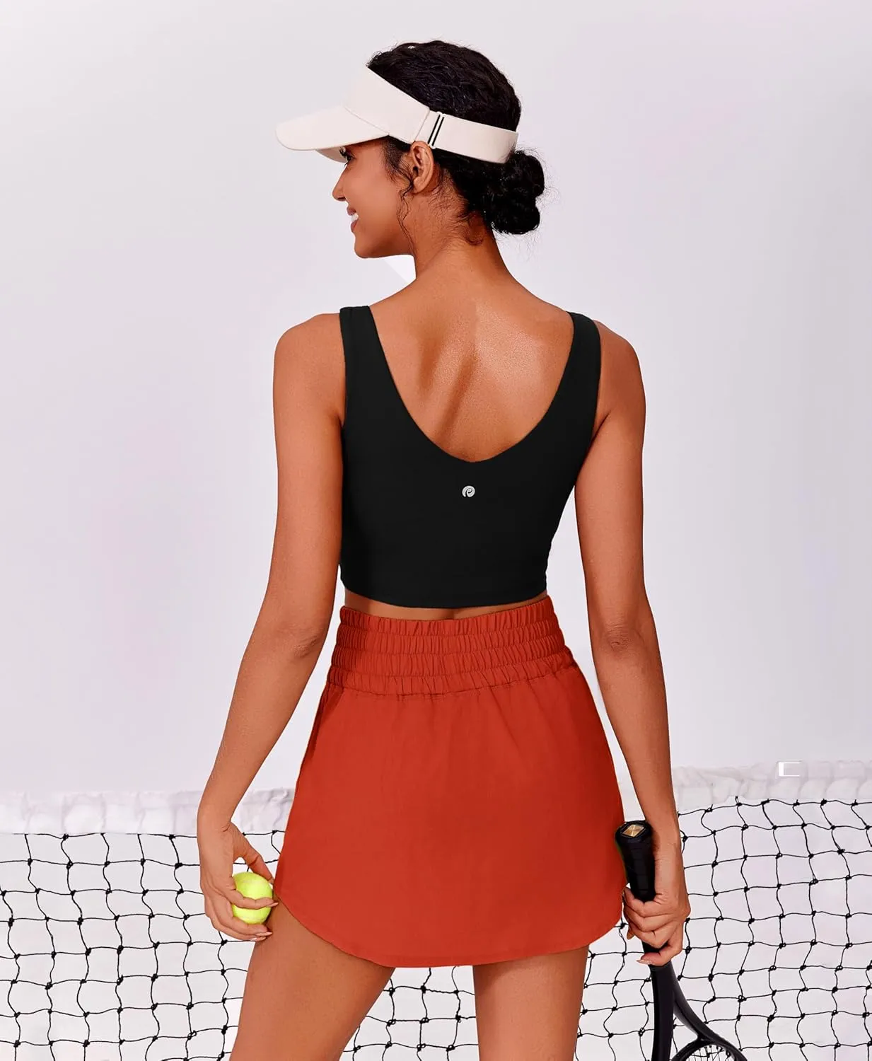PINSPARK Golf Skirts for Women High Elastic Waisted Athletic Skort 2 Pockets Curved Hem Tennis Skirt for Pickleball Workout