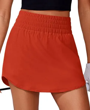 PINSPARK Golf Skirts for Women High Elastic Waisted Athletic Skort 2 Pockets Curved Hem Tennis Skirt for Pickleball Workout
