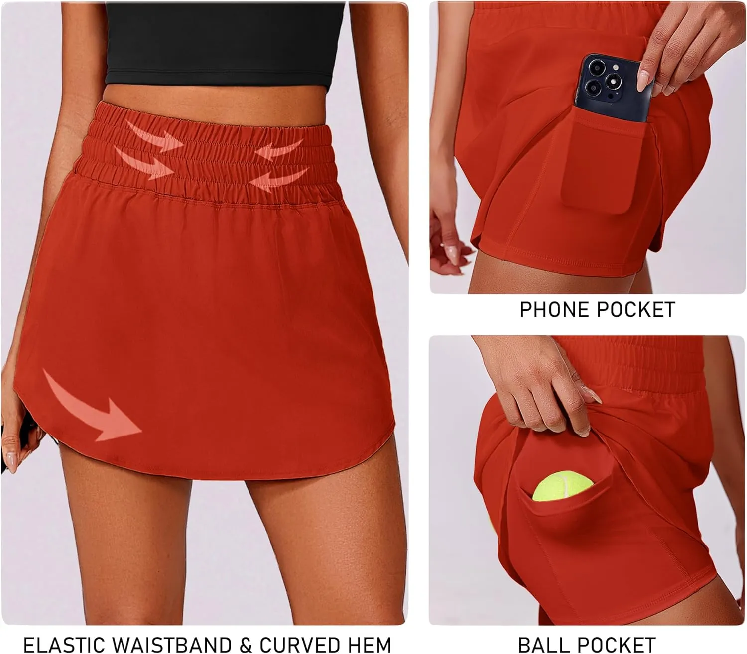 PINSPARK Golf Skirts for Women High Elastic Waisted Athletic Skort 2 Pockets Curved Hem Tennis Skirt for Pickleball Workout