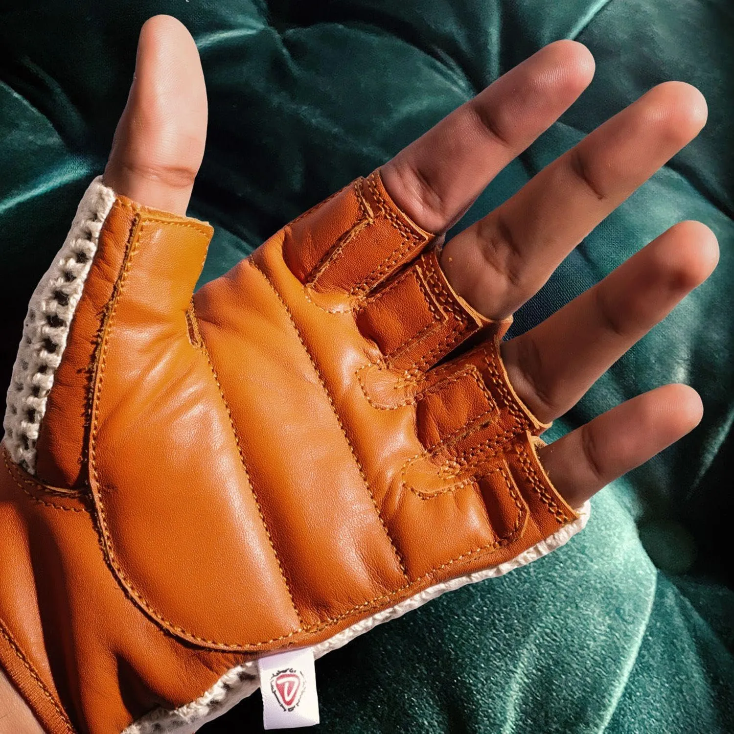 Real Soft Leather Crochet Net Fingerless Driving Weight Training Cycling Wheelchair Gloves W-1037