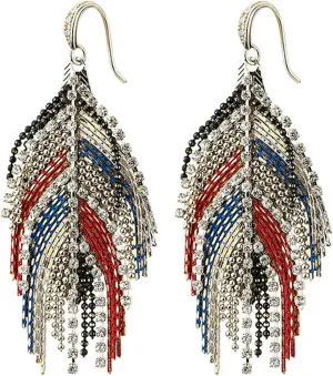 Rhinestone Bohemian Earrings for Women Luxury Colorful Sparkle Dangle Statement Piece with Display Case Stering Silver Post Modern Boho Tassel Crystal Leaf Drop Dressy