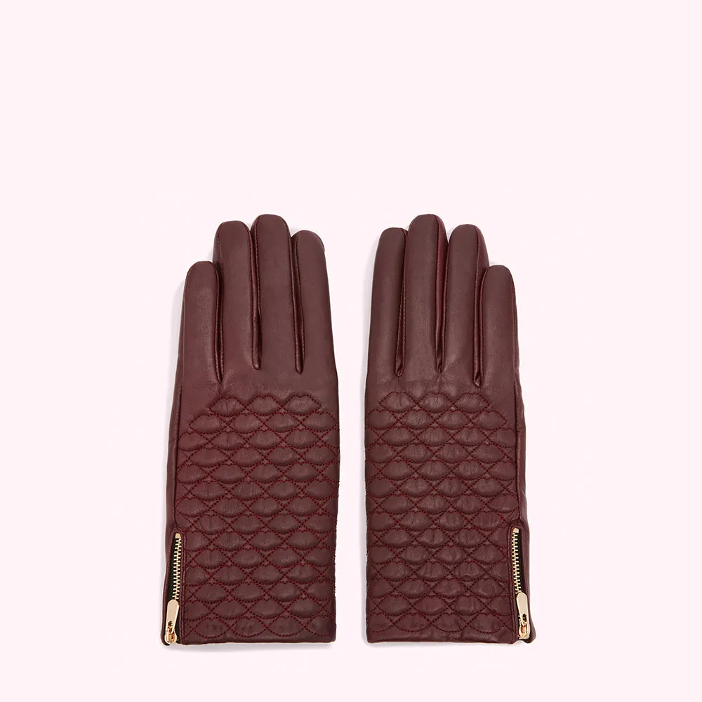ROSEWOOD EMBROIDERED LIPS LEATHER GLOVES