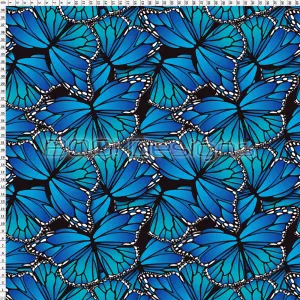 Spandex Butterflies Blue - Glitter Stardust