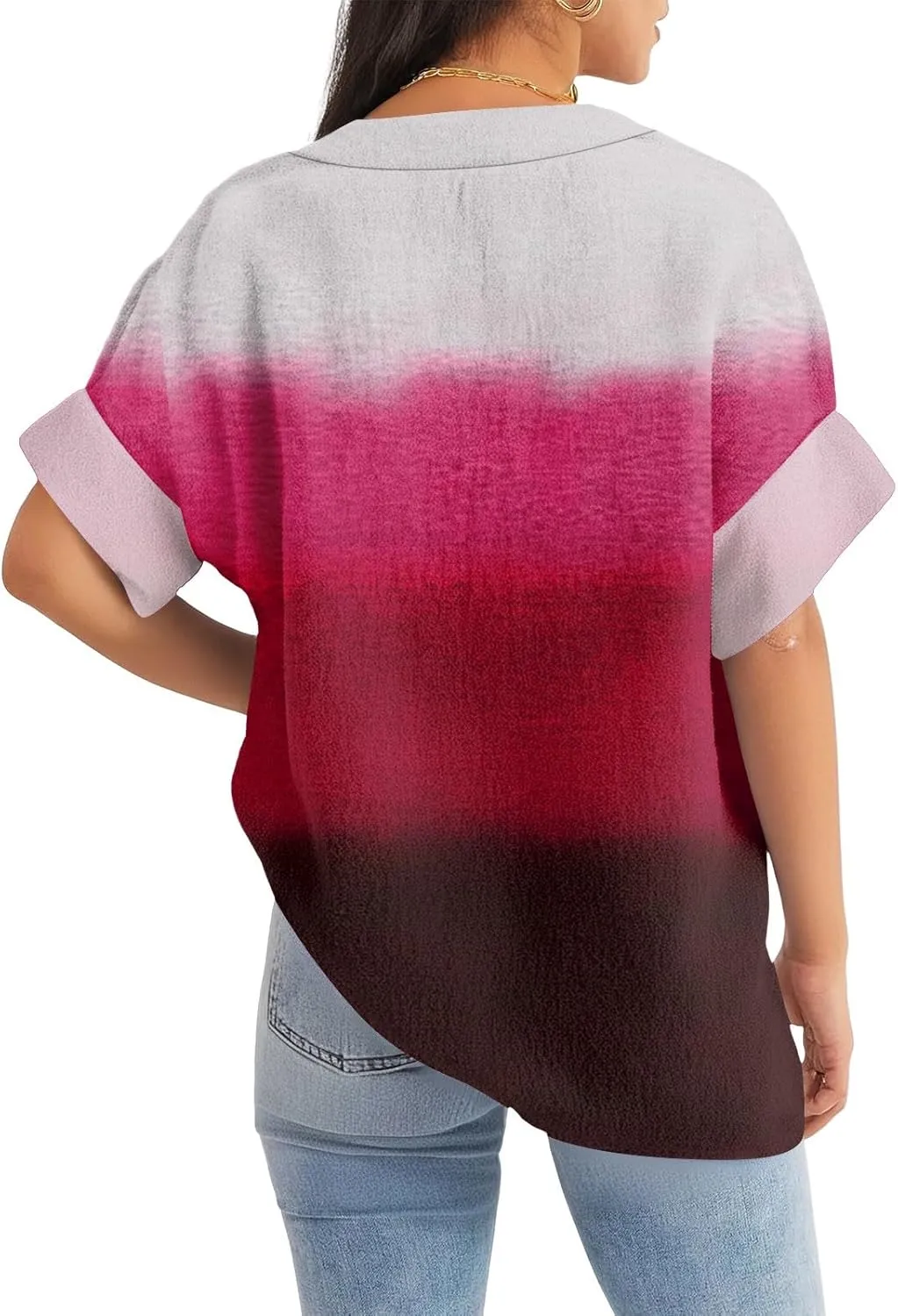 Summer Tops for Women Cotton Linen Button Down Shirts Henley Neck Short Sleeve Loose Casual Lightweight Tunic Blouses