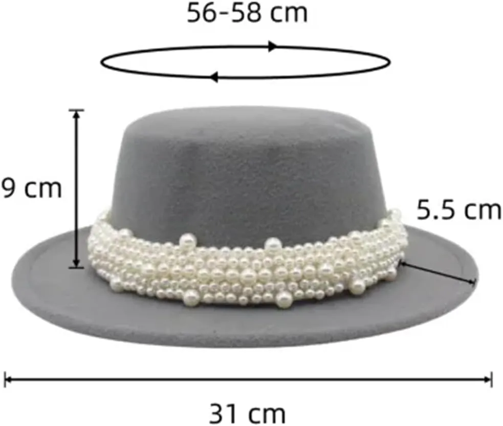 Unisex Flat Top Fedoras Hats Solid Color Pearl Accessories Jazz Cap Men Women French Elegant Top Hat