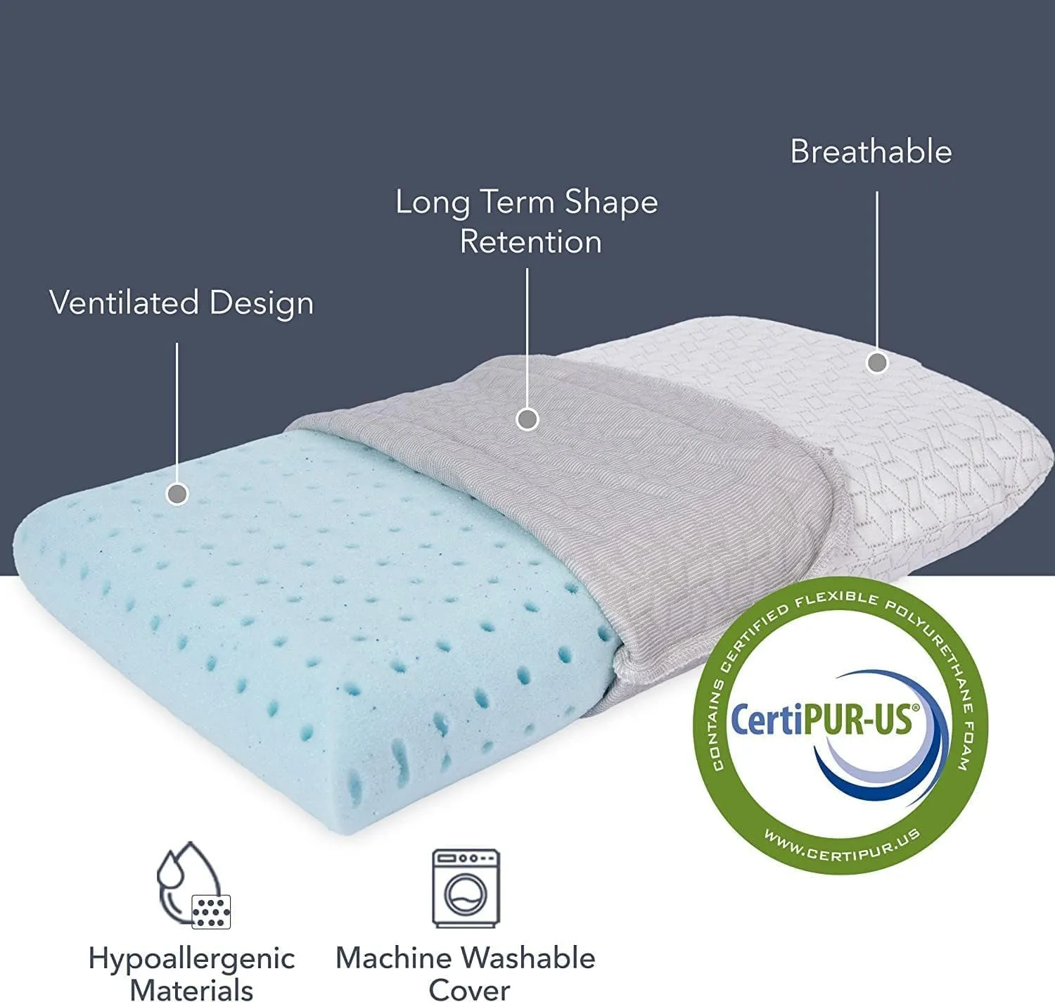 Vaverto Gray Travel and Camping Pillow - Compressible Medium Firm Memory Foam, Viscose Made from Bamboo Cover, Machine Washable, Ideal for Backpacking, Airplane, Car Travel