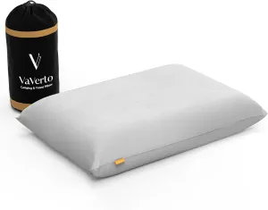 Vaverto Gray Travel and Camping Pillow - Compressible Medium Firm Memory Foam, Viscose Made from Bamboo Cover, Machine Washable, Ideal for Backpacking, Airplane, Car Travel