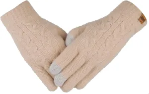 ViGrace Women's Winter Warm Touch Screen Gloves Cable Knit Wool Fleece Lined Touchscreen Texting Mittens for Women