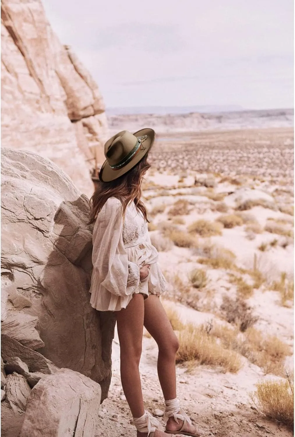 Vintage Wide Brim Fedora Hats for Mens Women 100% Wool Felt Panama Rancher Hat with Lightning Logo Distressed/Burned