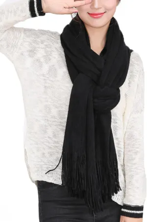Wander Agio Women's Warm Long Scarves Winter Scarfs Pure Color Scarf Tassel