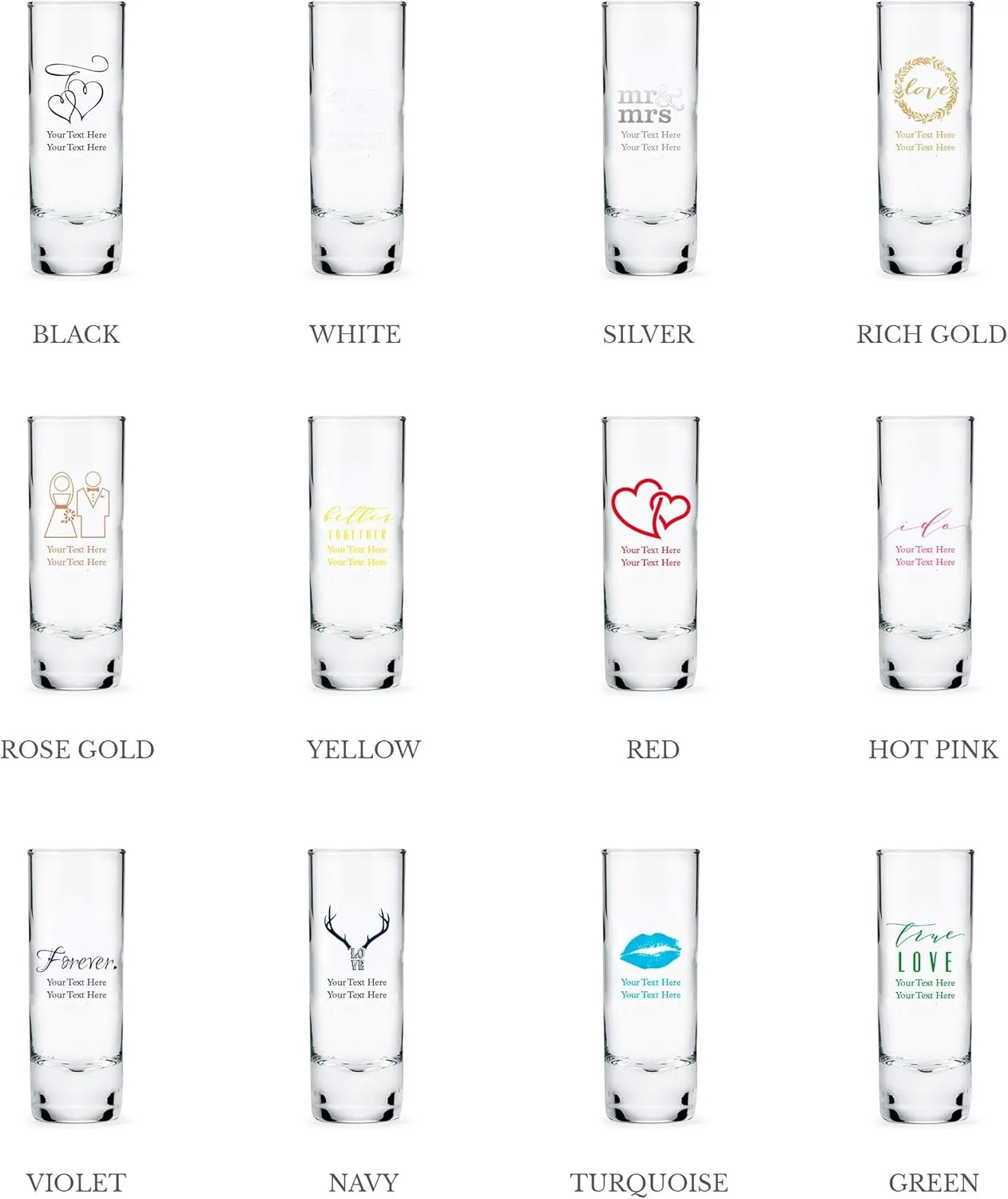 WEDDINGSTAR Personalized 2.5oz Tall Shot Glass Customizable Full Color Print - 120 pack